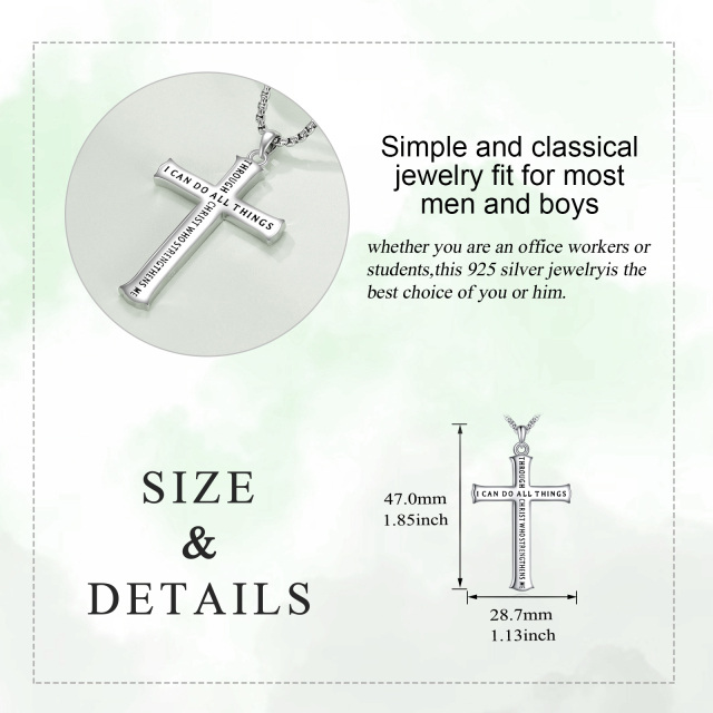 Sterling Silver Cross Pendant Necklace for Men-5