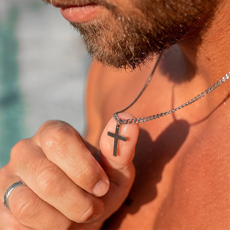 Sterling Silver Cross Pendant Necklace for Men-1