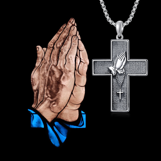 Collier en argent sterling avec pendentif croix et mot gravé pour hommes-5