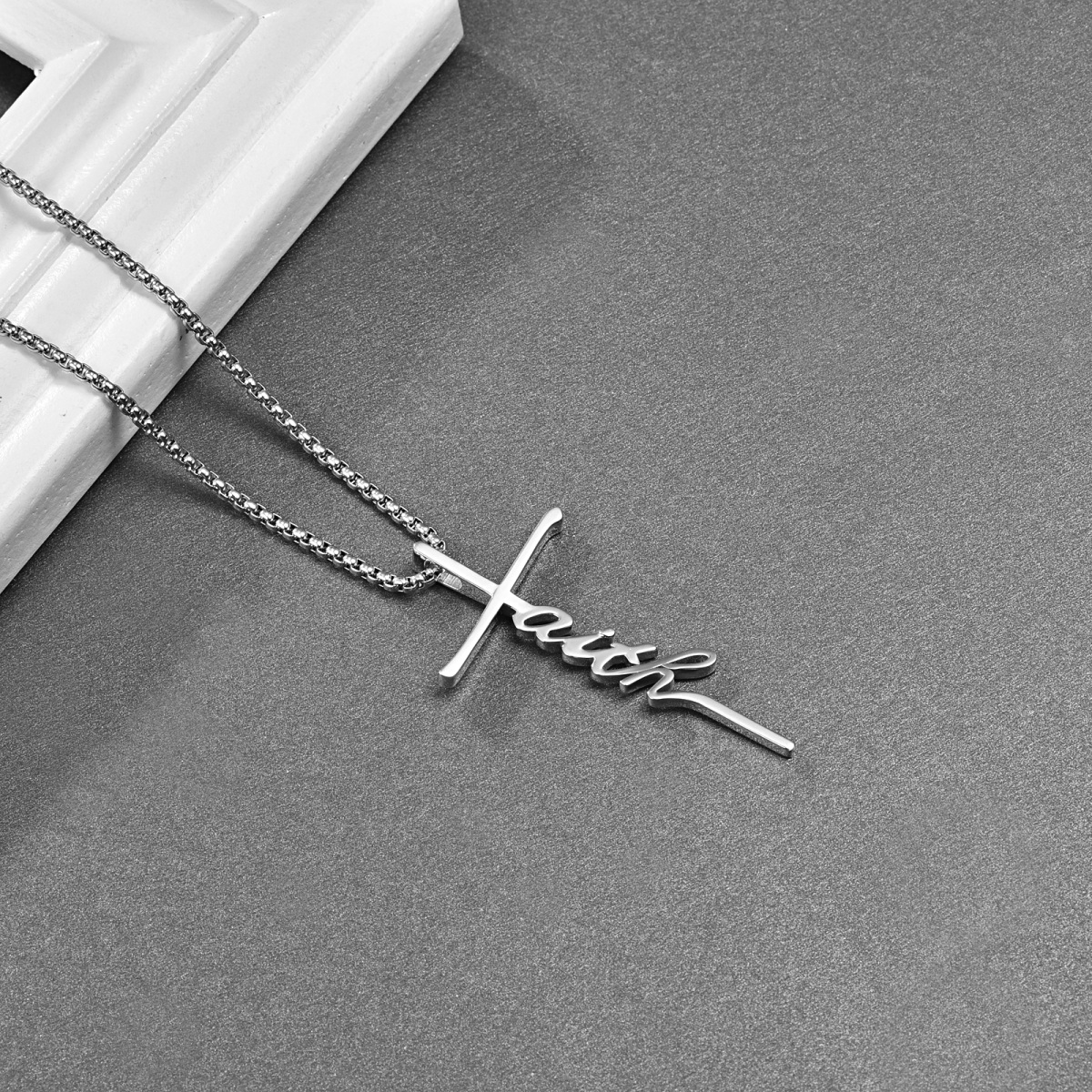 Collier en argent sterling avec pendentif croix et mot gravé pour hommes-5