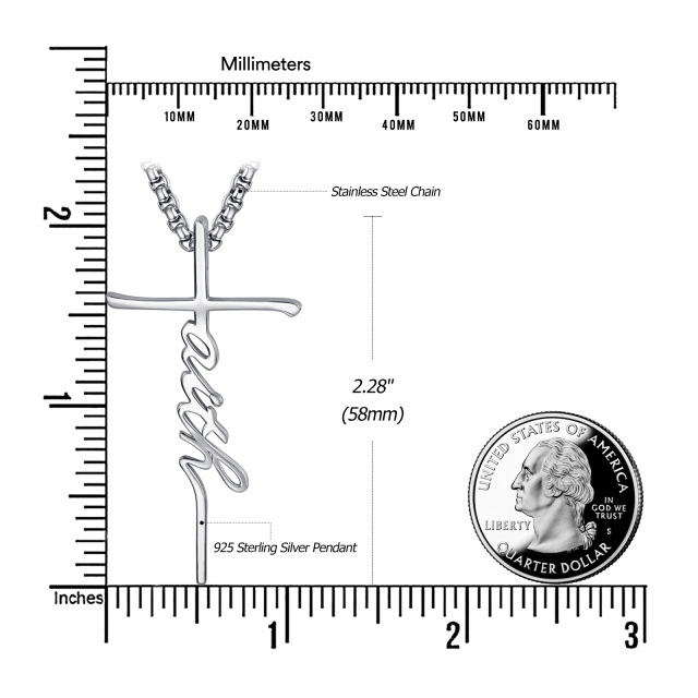 Sterling Silber Kreuz Anhänger Halskette mit eingraviertem Wort für Männer-6