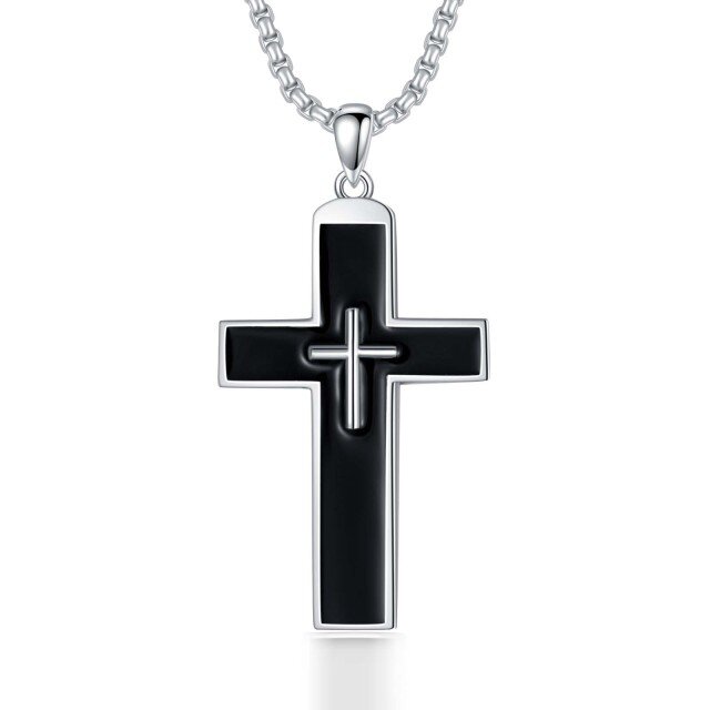 Collier en argent sterling avec pendentif en forme de croix pour hommes-1