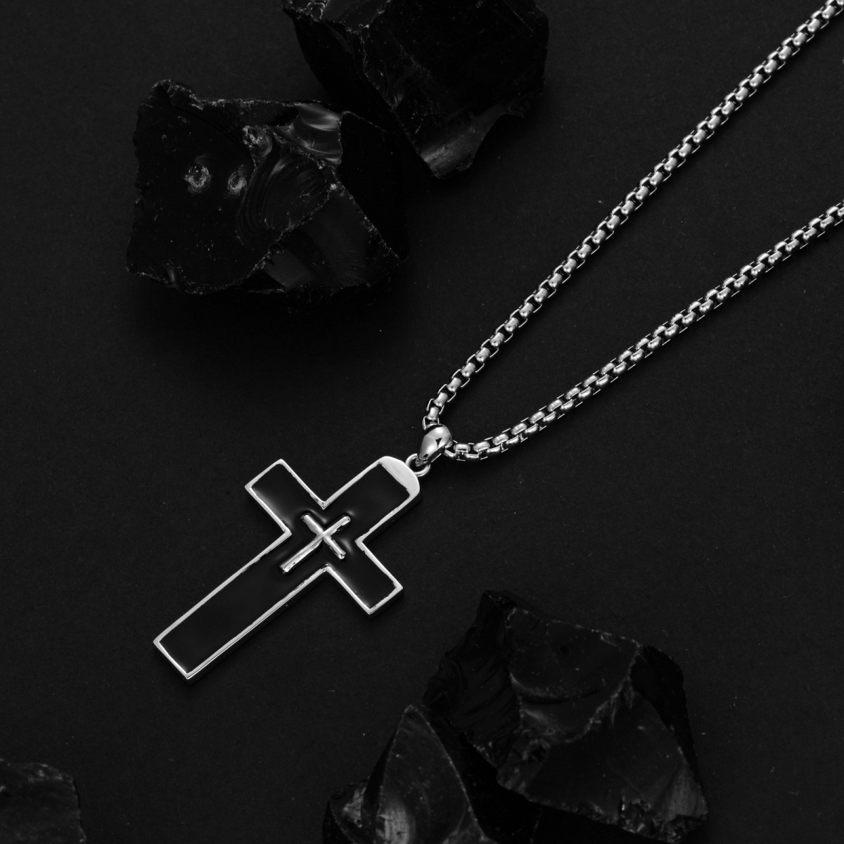 Collar de plata de ley con colgante en forma de cruz para hombre-3