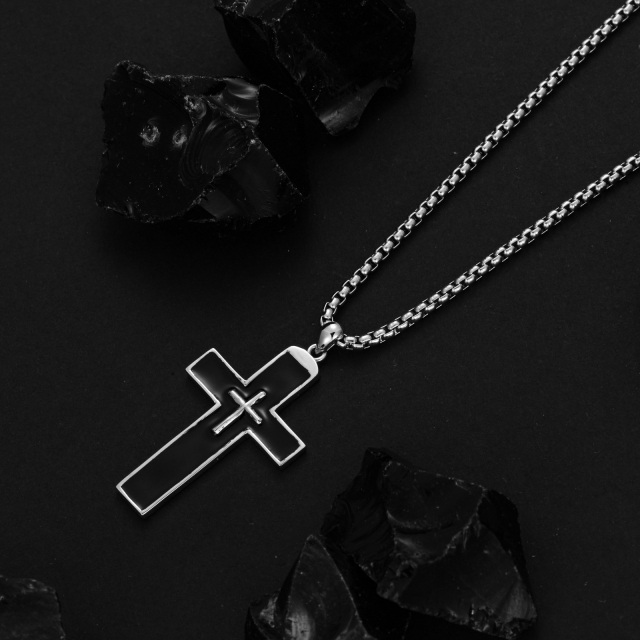 Collar de plata de ley con colgante en forma de cruz para hombre-3