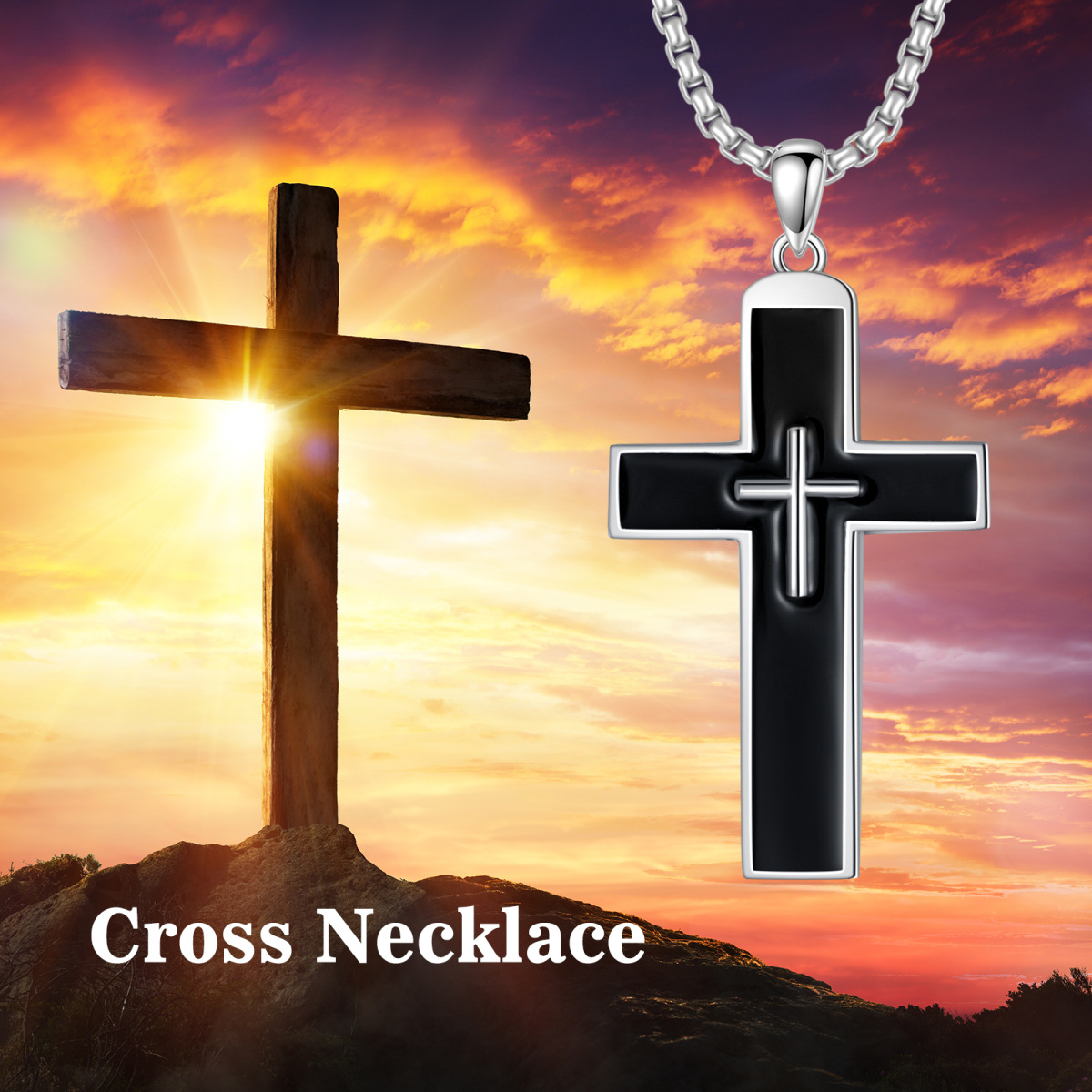 Sterling Silver Cross Pendant Necklace for Men-5