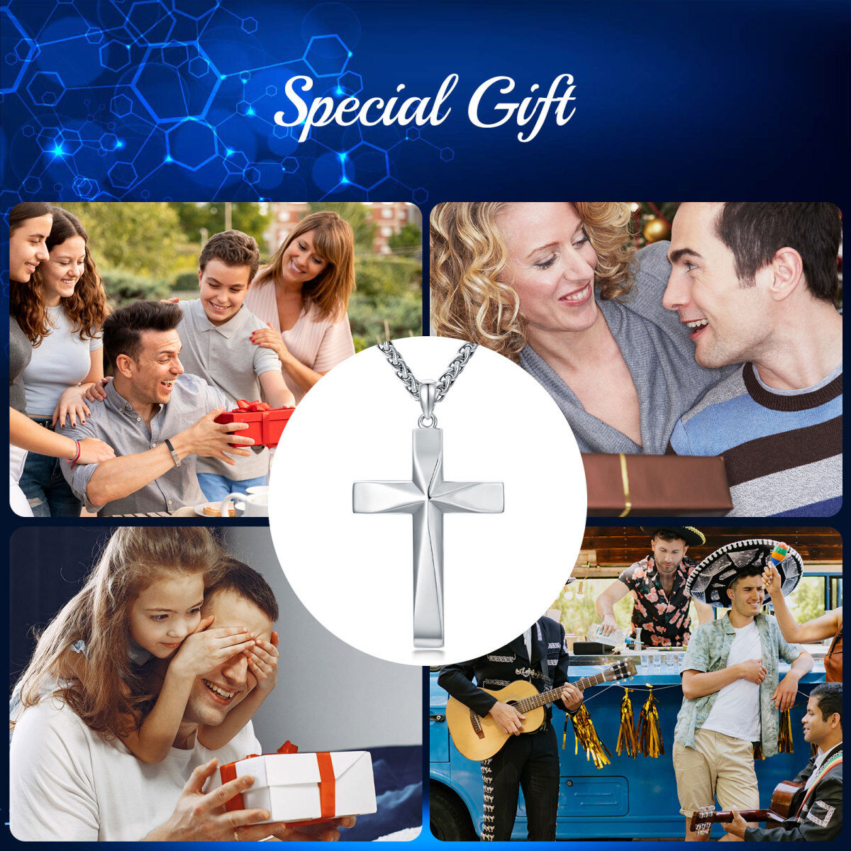 Sterling Silver Cross Pendant Necklace for Men-7