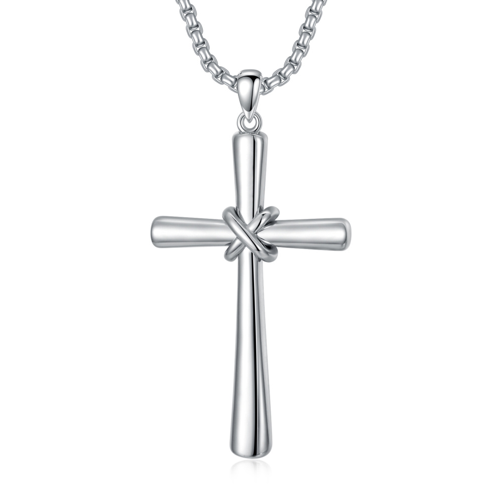 Colar com pendente de cruz em prata de lei para homem-1
