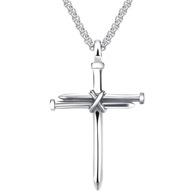 Collier en argent sterling avec pendentif en forme de croix pour hommes-1