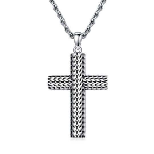 Collar de plata de ley con colgante en forma de cruz para hombre-1