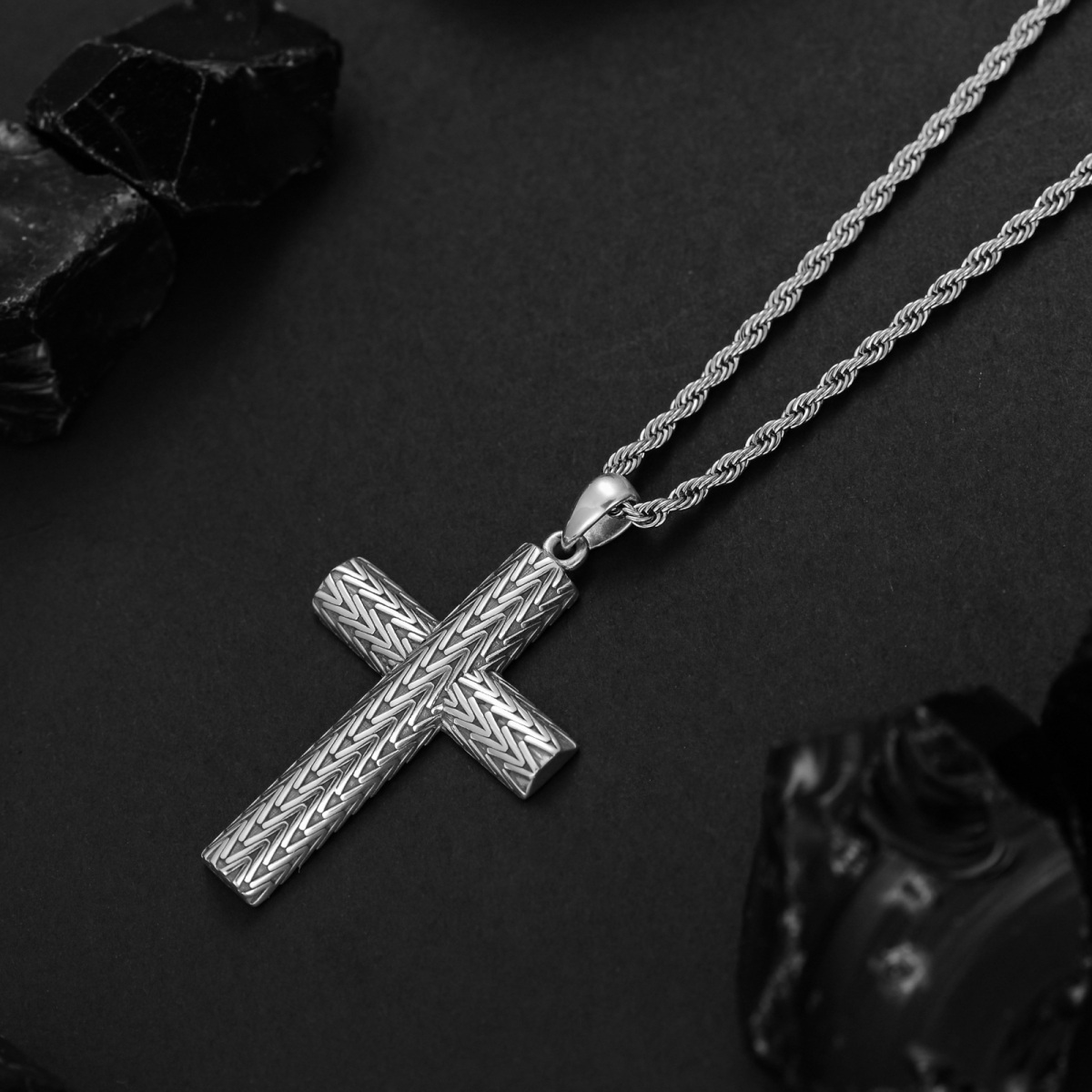 Collier en argent sterling avec pendentif en forme de croix pour hommes-3