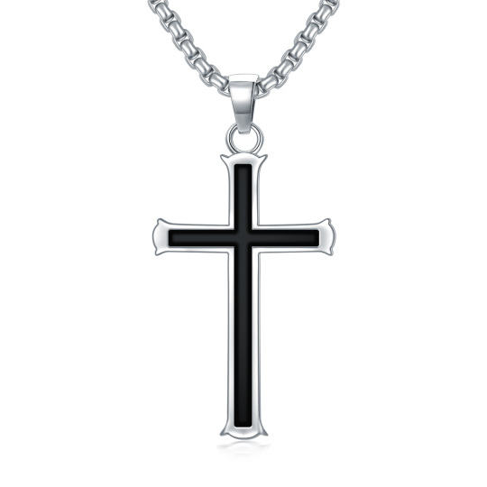 Collana con pendente a croce in argento sterling da uomo-1