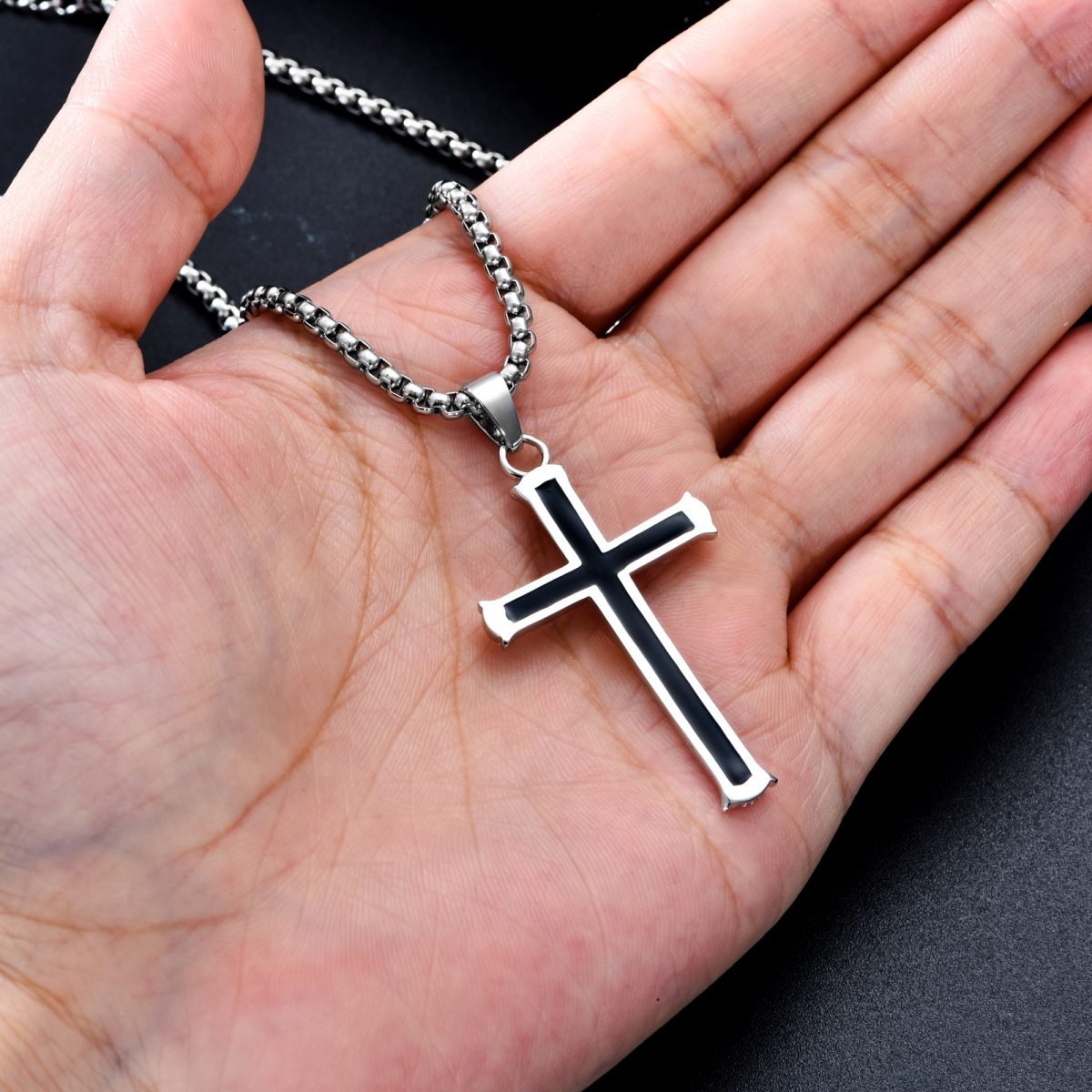 Sterling Silver Cross Pendant Necklace for Men-3