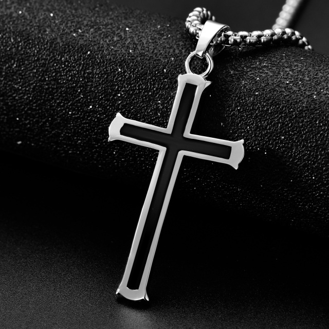 Collana con pendente a croce in argento sterling da uomo-4