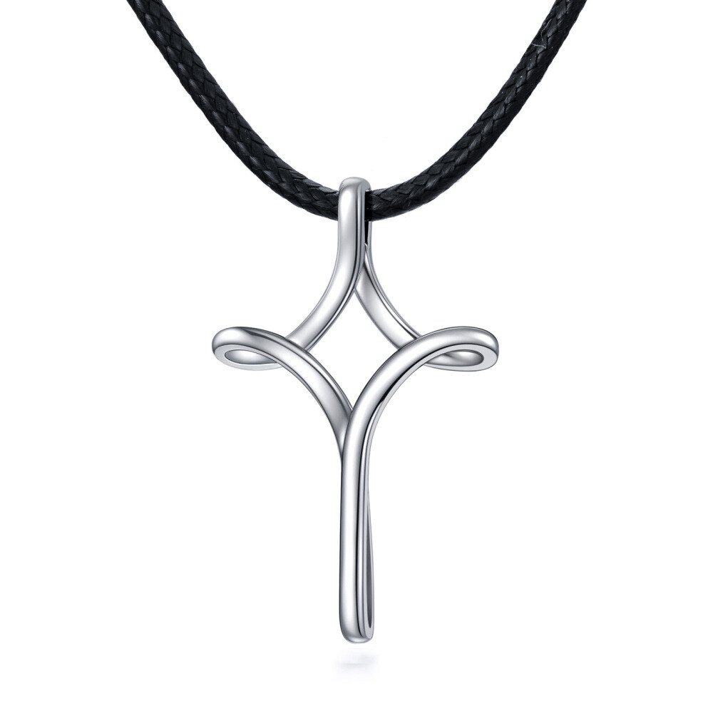 Colar com pingente de cruz em prata esterlina para homem-1