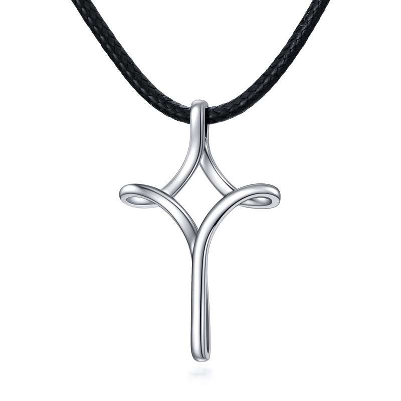 Collar de plata de ley con colgante en forma de cruz para hombre-10