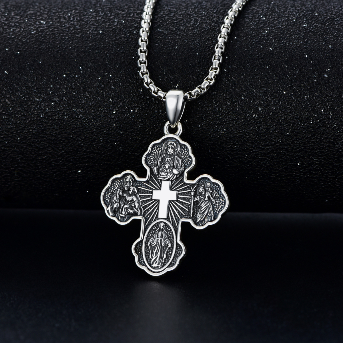 Collier en argent sterling avec pendentif en forme de croix pour hommes-4