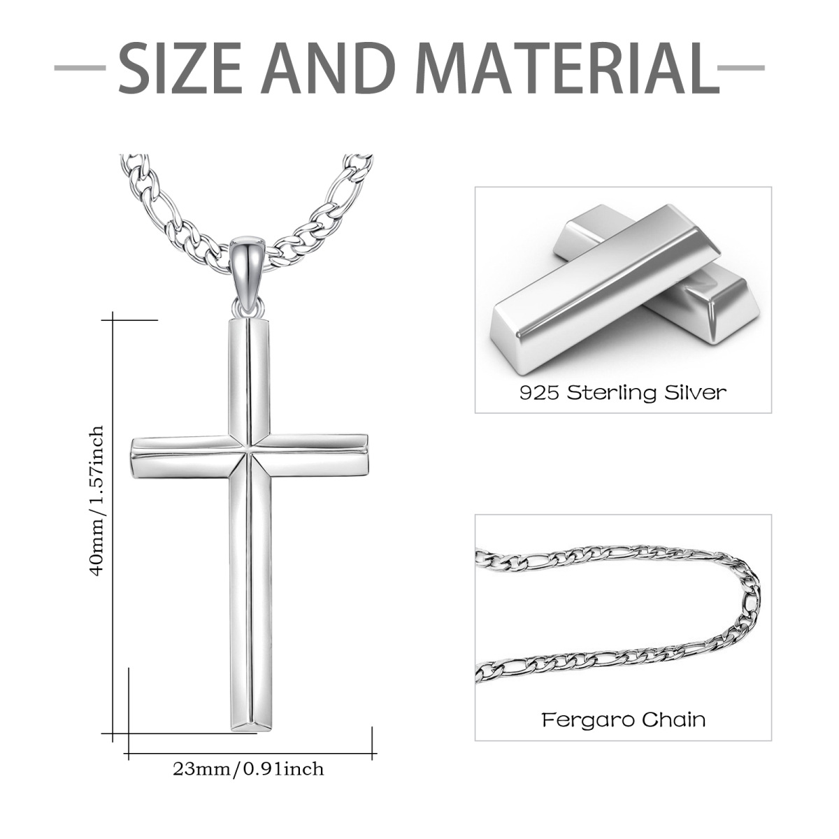 Halskette mit Kreuzanhänger aus Sterlingsilber für Herren-4