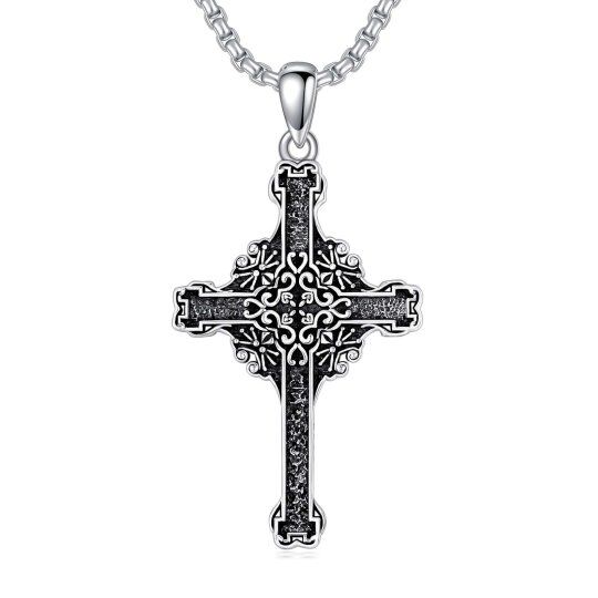 Collana da uomo in argento sterling con pendente a croce in rodio nero