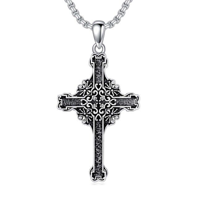 Collana da uomo in argento sterling con pendente a croce in rodio nero-1