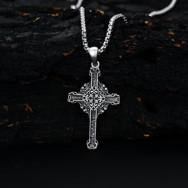 Collana da uomo in argento sterling con pendente a croce in rodio nero-3