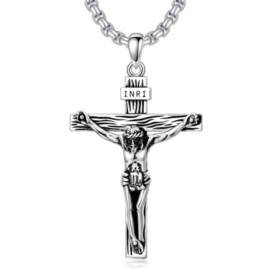 Collana con ciondolo a forma di croce in argento sterling per uomo