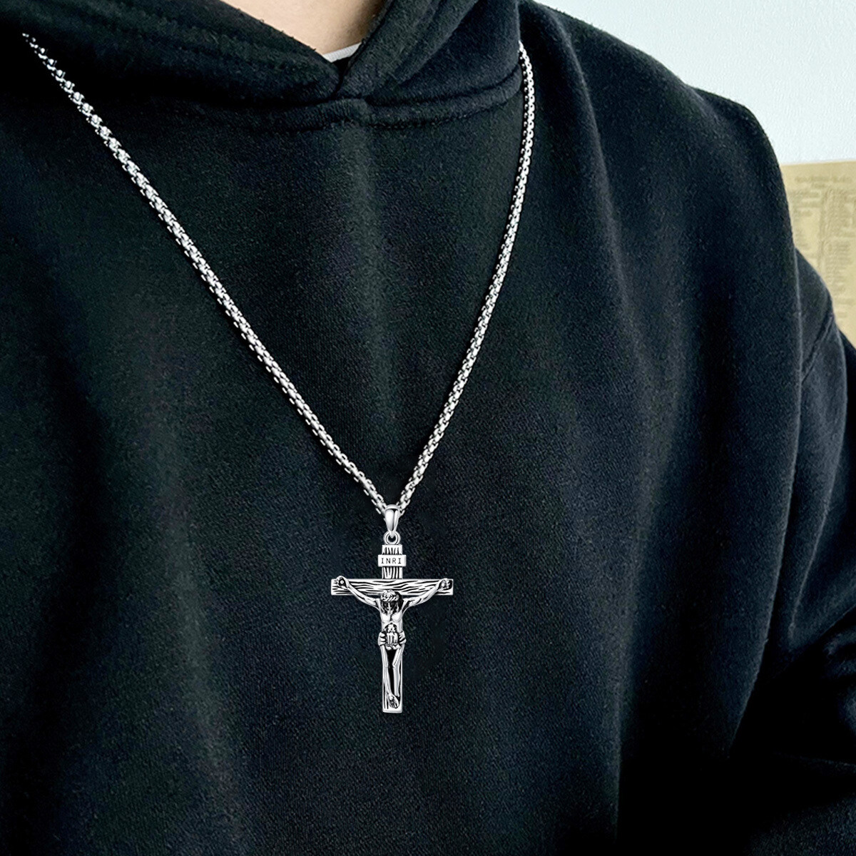 Sterling Silver Cross Pendant Necklace for Men-5