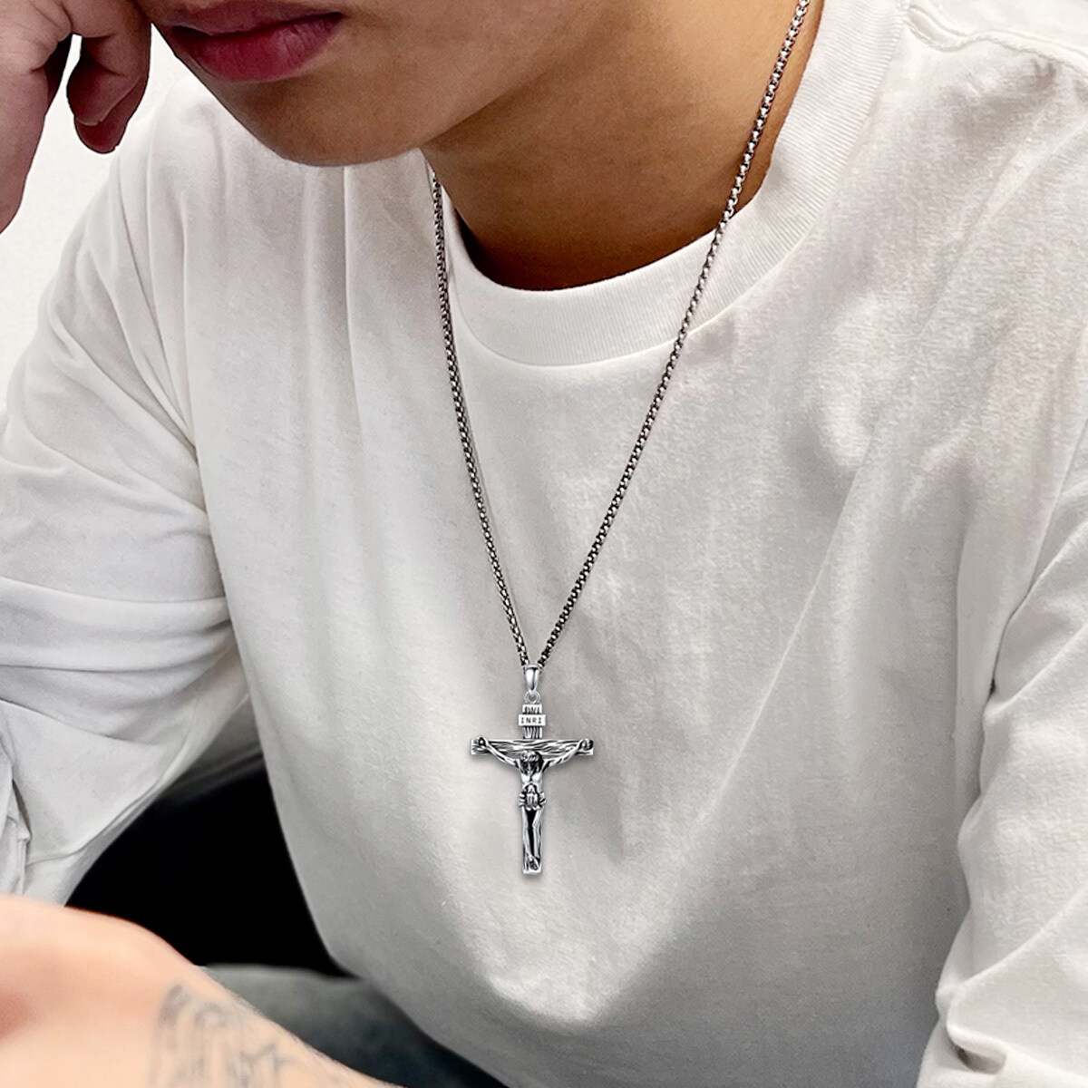 Sterling Silver Cross Pendant Necklace for Men-6