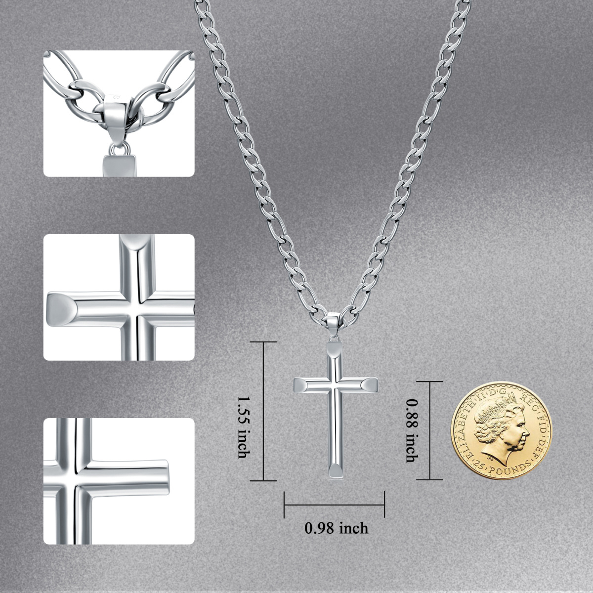 Sterling Silver Cross Pendant Necklace for Men-7