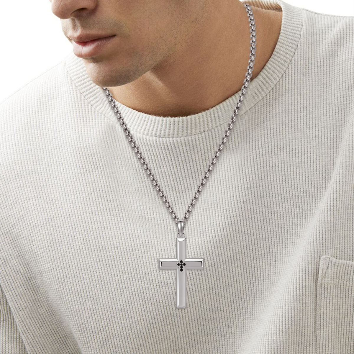 Sterling Silver Cross Pendant Necklace for Men-2