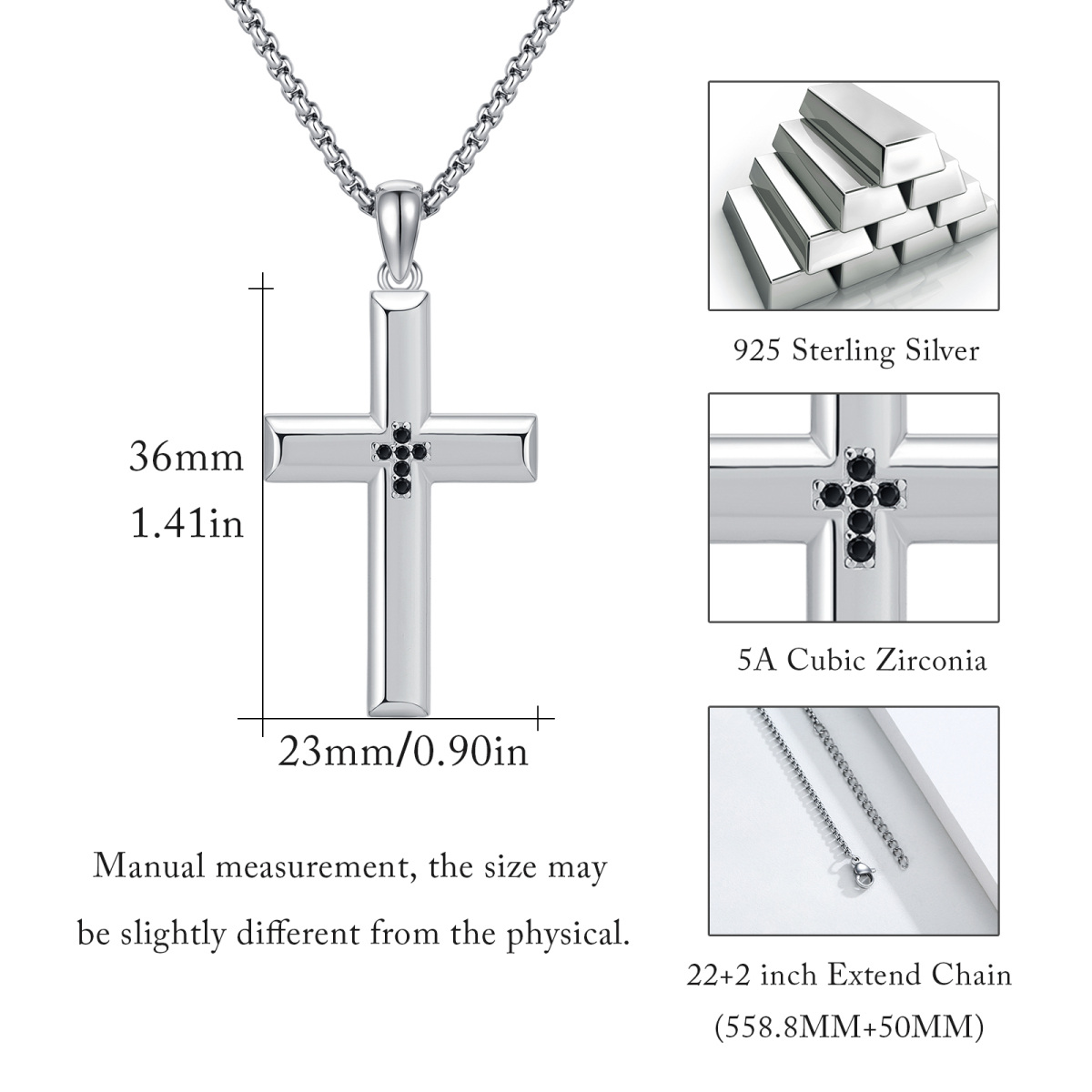 Sterling Silver Cross Pendant Necklace for Men-5