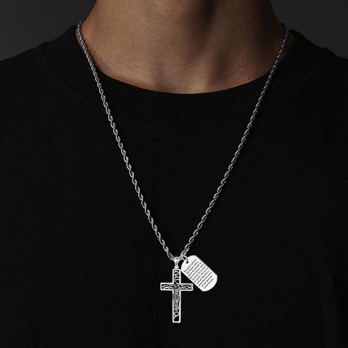 Collana con ciondolo a forma di croce in argento sterling per uomo-3