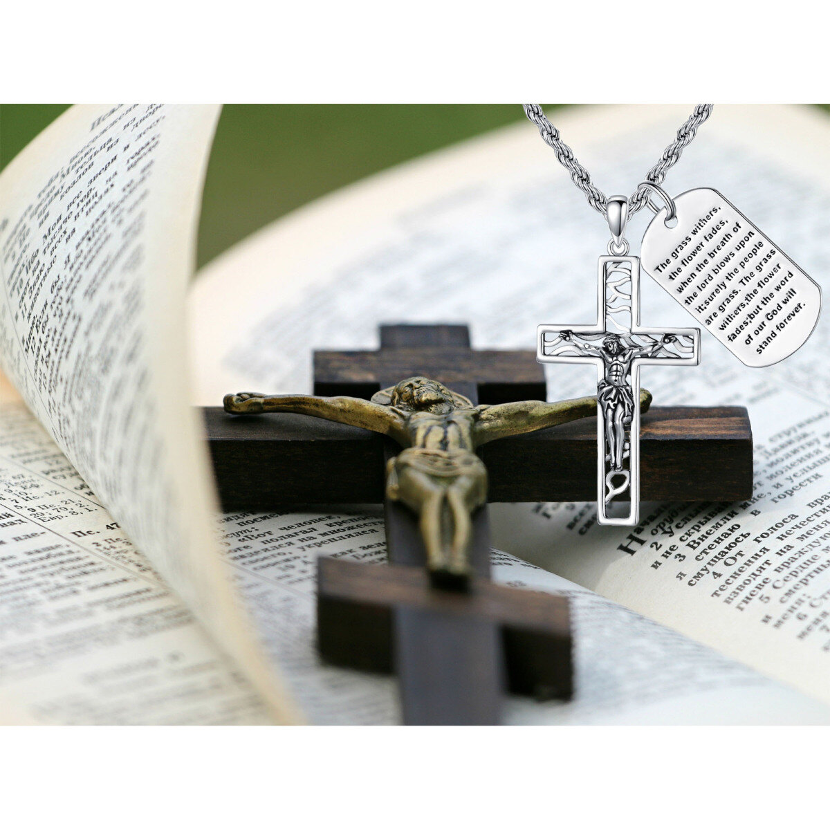 Sterling Silver Cross Pendant Necklace for Men-5