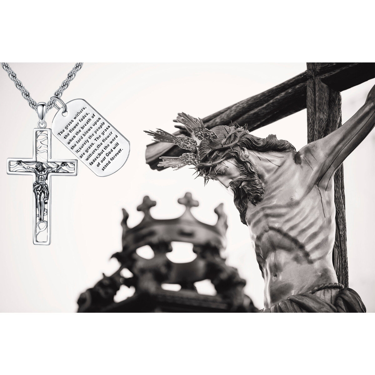 Sterling Silver Cross Pendant Necklace for Men-6