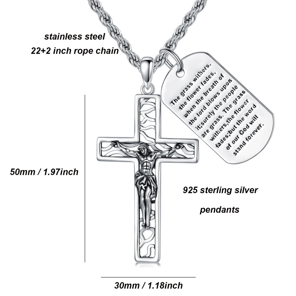 Collana con ciondolo a forma di croce in argento sterling per uomo-7