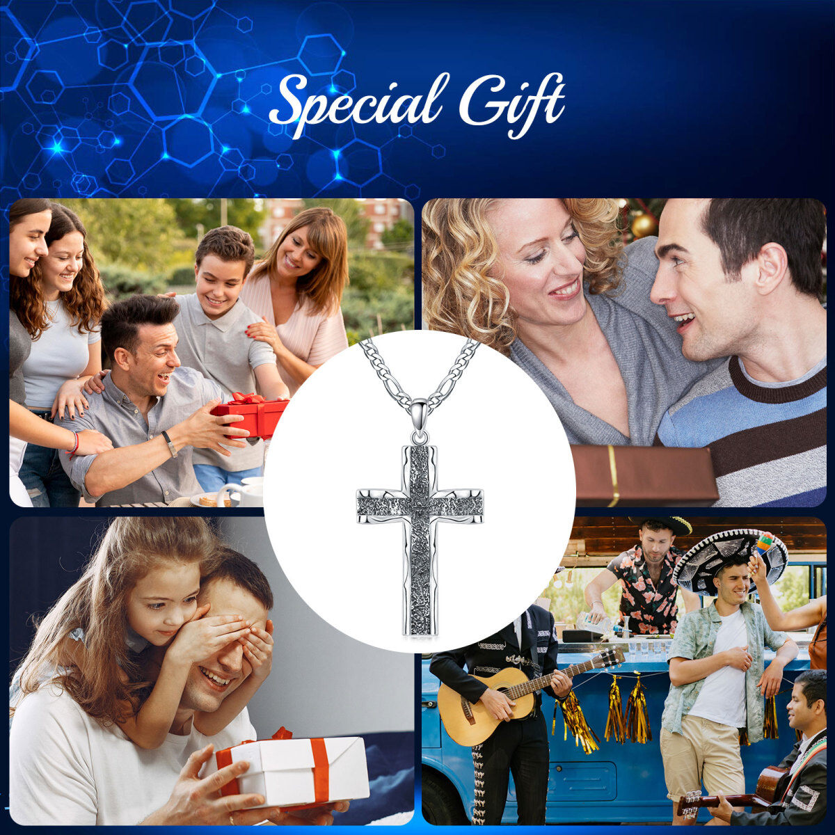 Sterling Silver Cross Pendant Necklace for Men-5