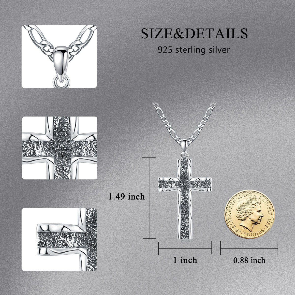 Sterling Silver Cross Pendant Necklace for Men-6