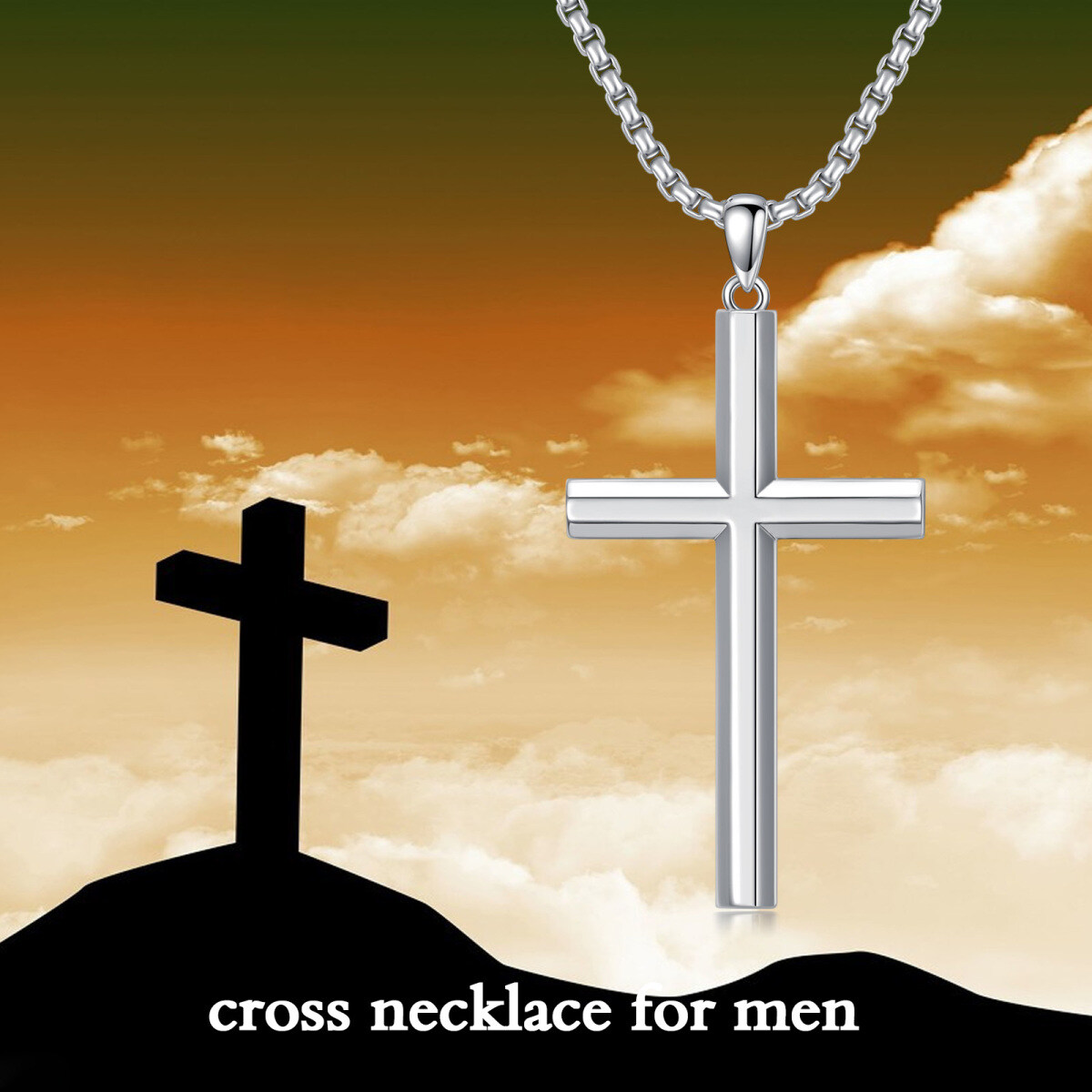 Sterling Silver Cross Pendant Necklace for Men-6