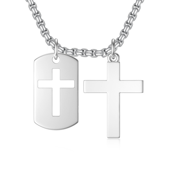 Collana con pendente a croce in argento sterling da uomo