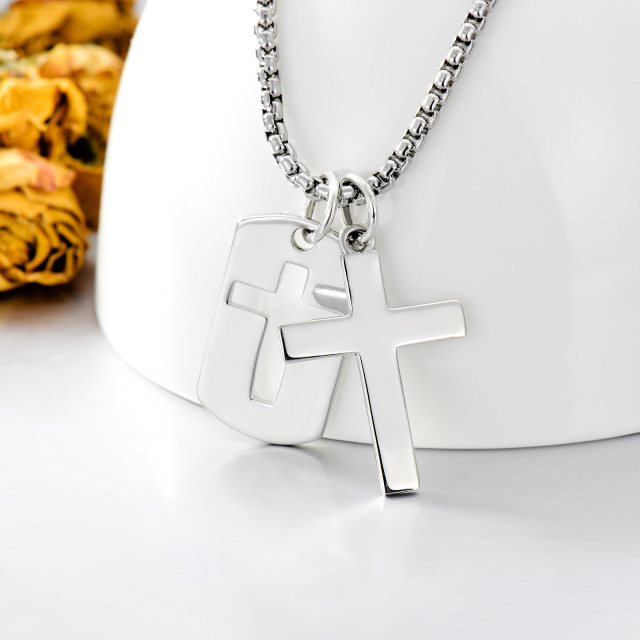 Sterling Silver Cross Pendant Necklace for Men-3