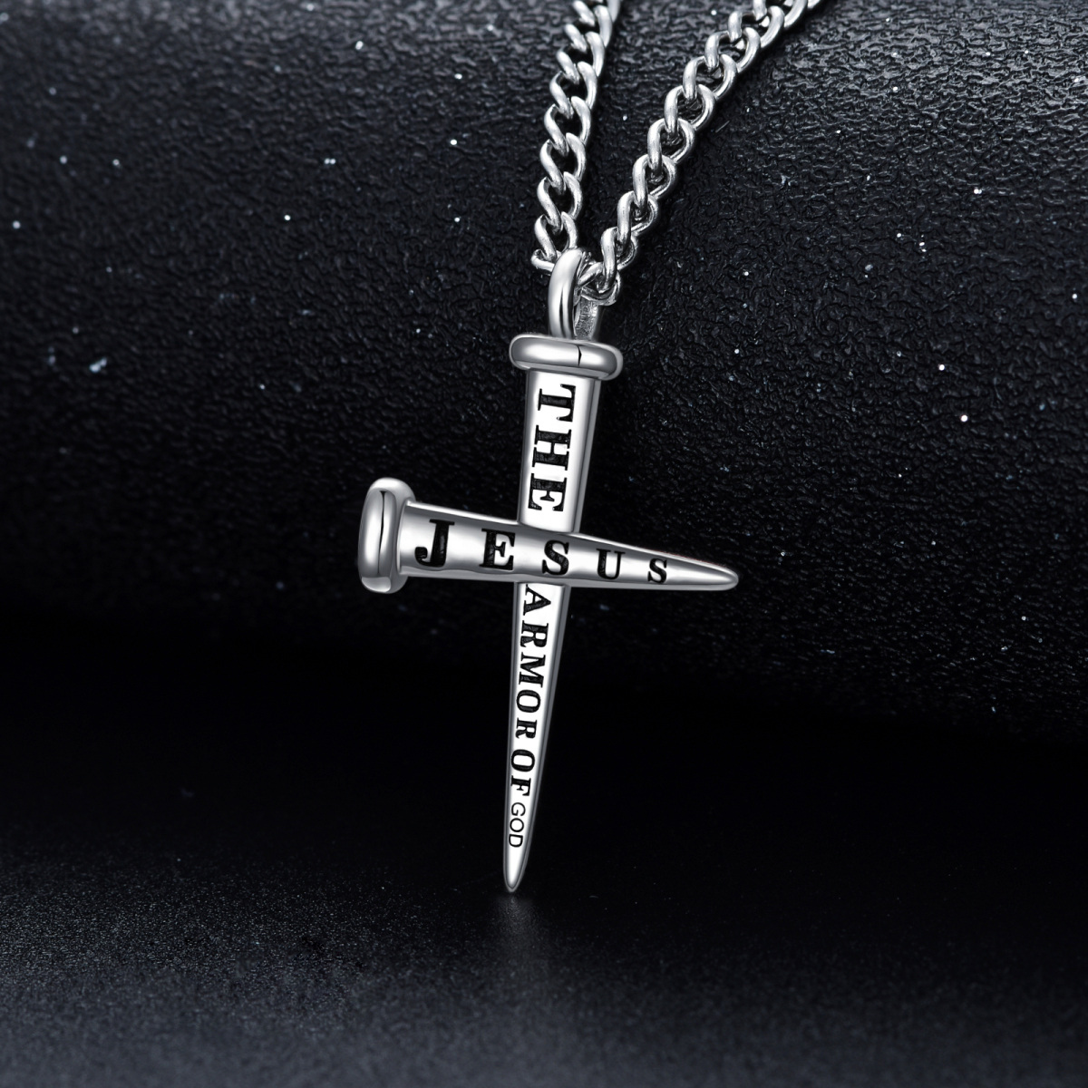 Collana con ciondolo a forma di croce in argento sterling per uomo-3