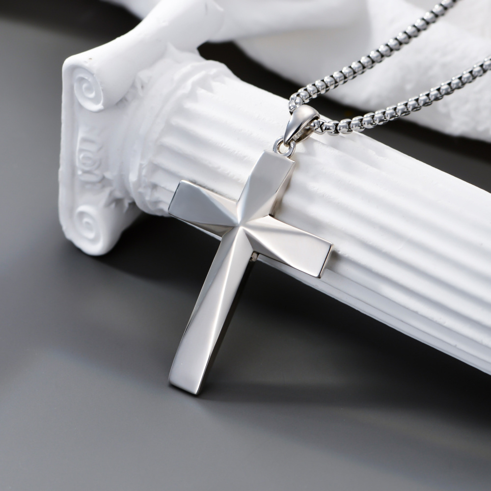 Colar com pingente de cruz de prata esterlina para homens-4