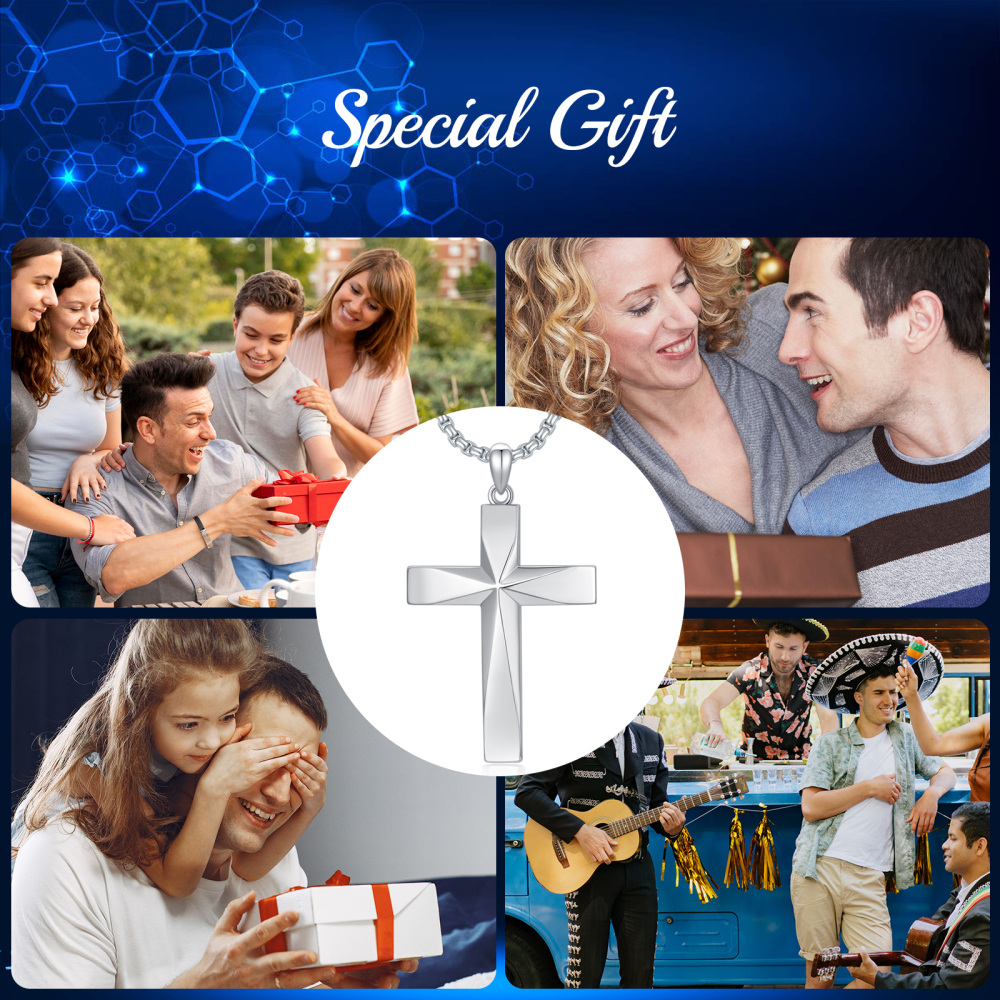 Colar com pingente de cruz de prata esterlina para homens-7