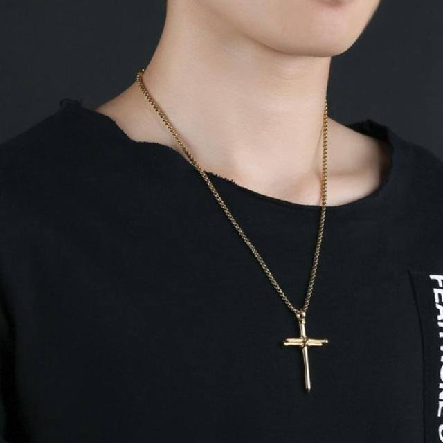 Sterling Silver with Yellow Gold Plated Cross Pendant Necklace for Men-2