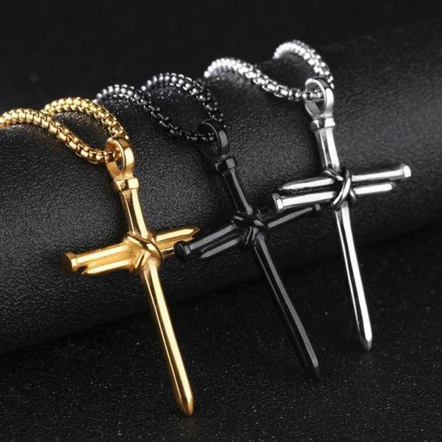 Sterling Silver with Yellow Gold Plated Cross Pendant Necklace for Men-3