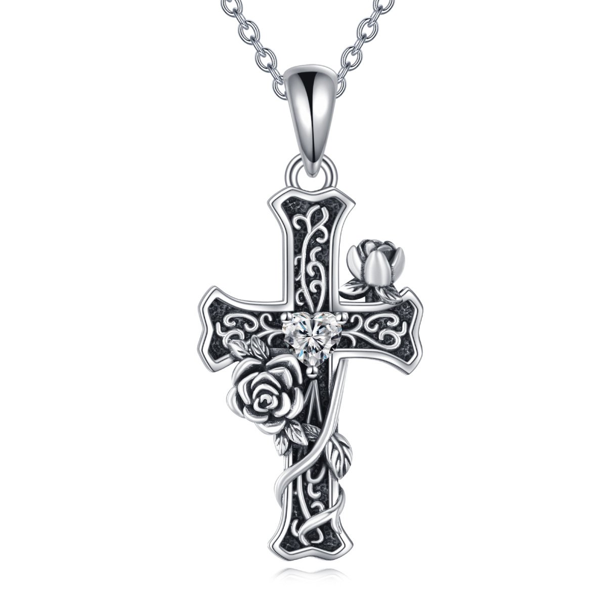 Collier avec pendentif en forme de croix en argent sterling et oxyde de zirconium-1