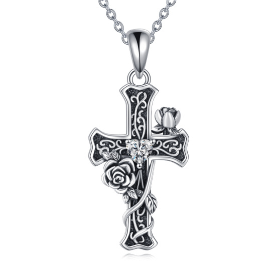 Collier avec pendentif en forme de croix en argent sterling et oxyde de zirconium