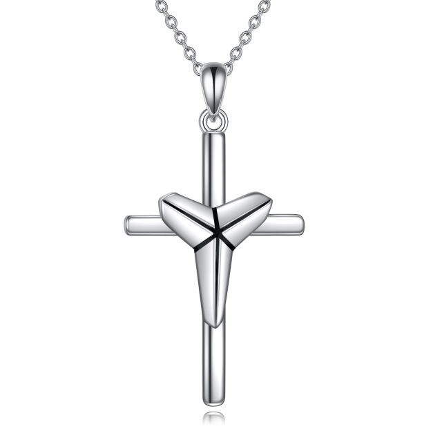 Collier à pendentif croix en argent sterling-1