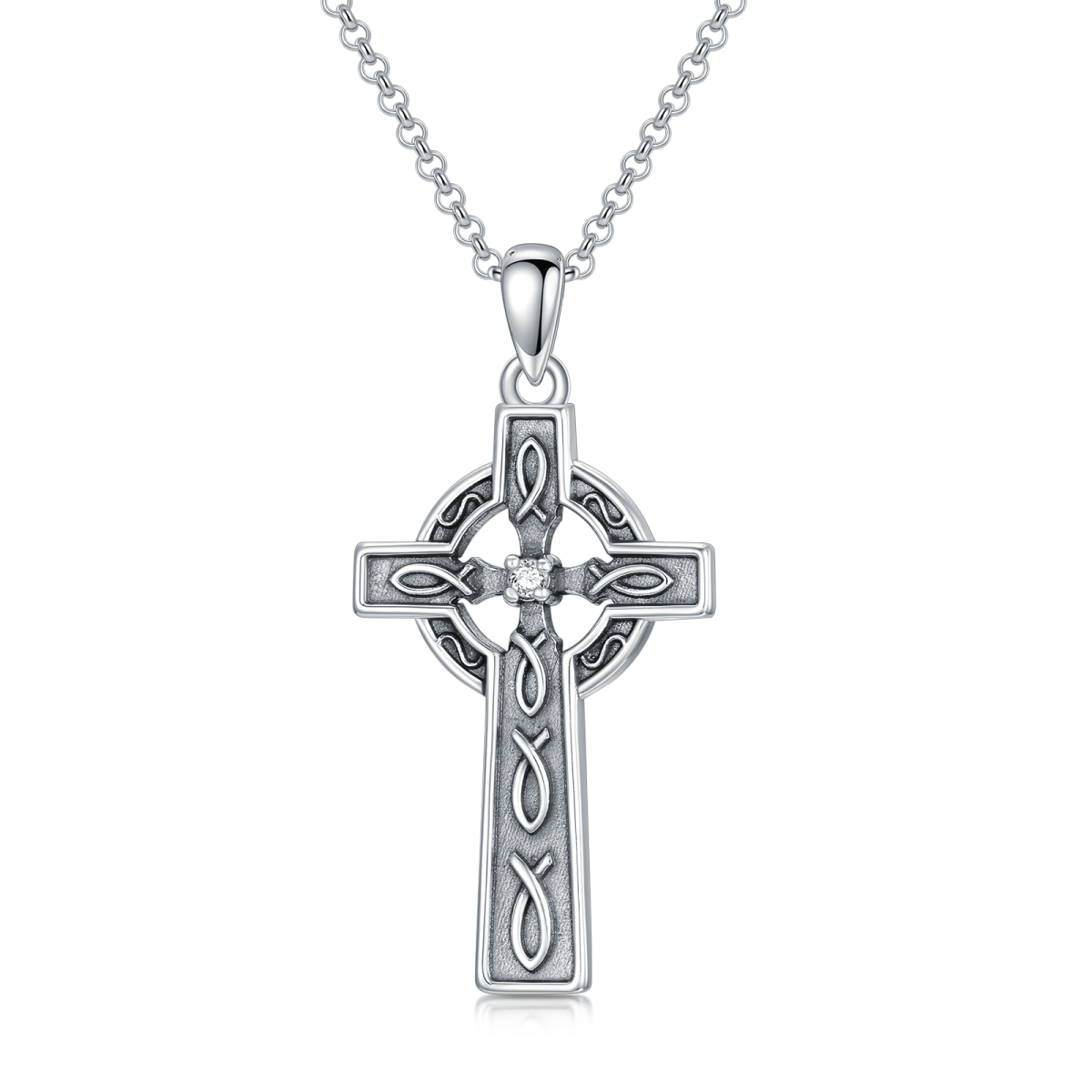 Collier en argent sterling avec pendentif croix en zircon cubique-1