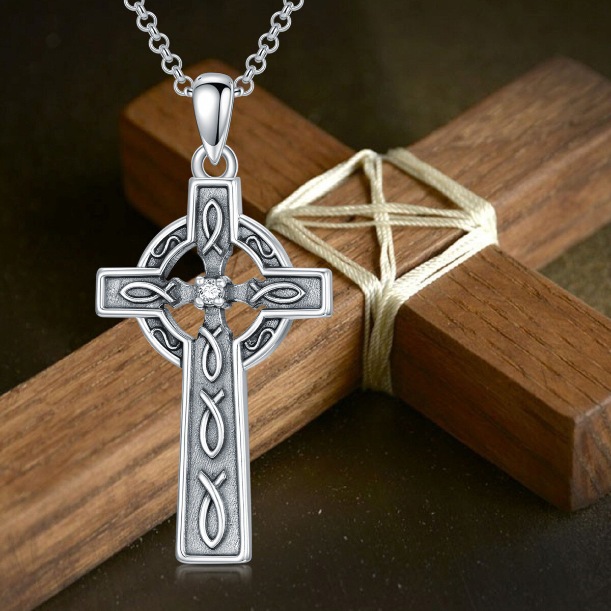 Collier en argent sterling avec pendentif croix en zircon cubique-3