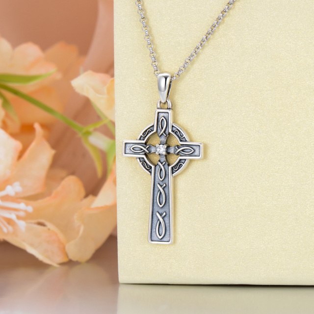 Sterling Silver Cubic Zirconia Cross Pendant Necklace-4